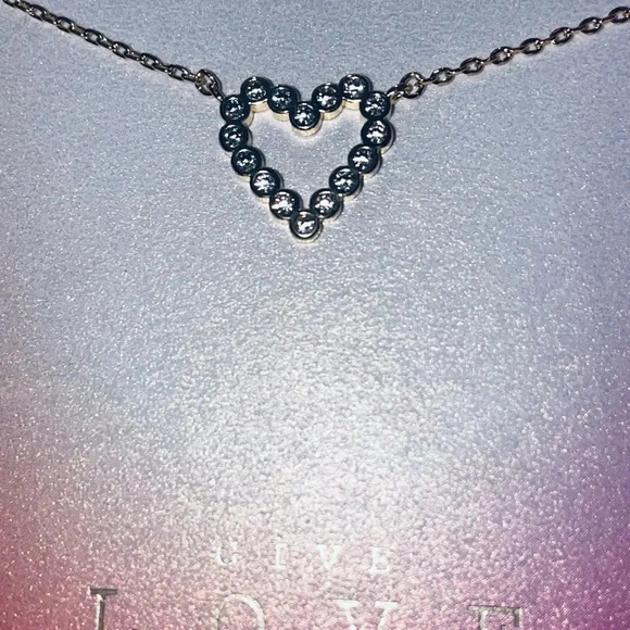 14K GOLD DIPPED LAB CREATED DIAMOND OPEN HEART PENDANT NECKLACE 15” - Picture 3 of 8